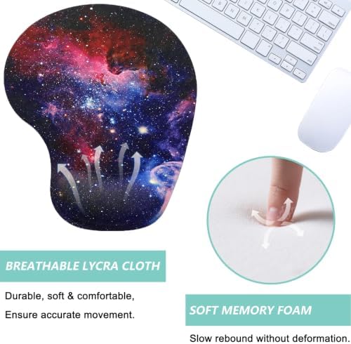Mouse Pad with Wrist Support, Ergonomic Mouse Pads with Memory Foam Wrist Rest, Easy Typing Pain Relief, Comfortable Home Office Computer Wrist Support Pads for Working Studying Gaming, Starry Sky