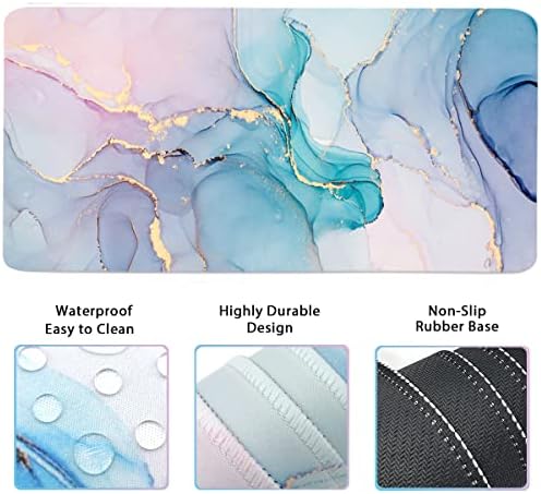 Large Mouse Pad Desk Dad, 4-in-1 Keyboard Wrist Rest Pad & Wrist Support Mouse pad Set, Extended Desk Pad Waterproof Desk Mat for Home Office Study Game-Blue Marble