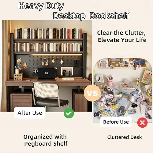 Desktop Hutch Bookshelf, 2-Tier Metal Desk Shelf for Top of Desk