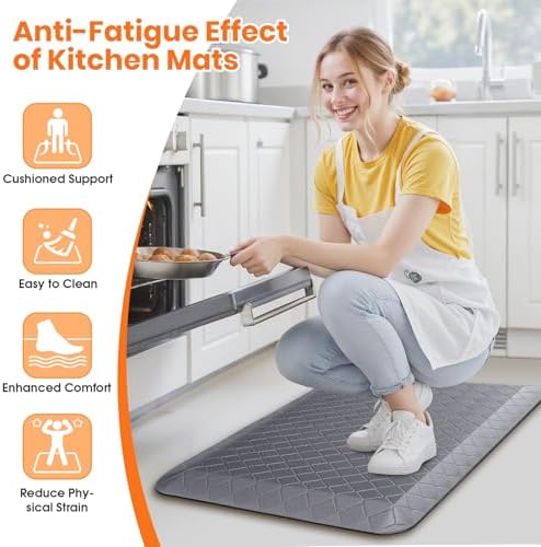 4/5 Inch Extra Thick Kitchen Mats for Floor,Non Slip Anti Fatigue Kitchen Rugs,Waterproof Stain Resistant Sink Mat,Cushioned Standing and Comfort Mats for Office (17"x24" Grey)