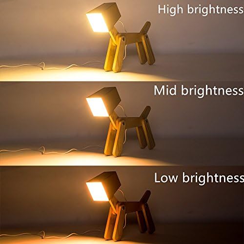 Super Cute Dog Table Lamp for Kids Room Bedroom Bedside, Wood Color