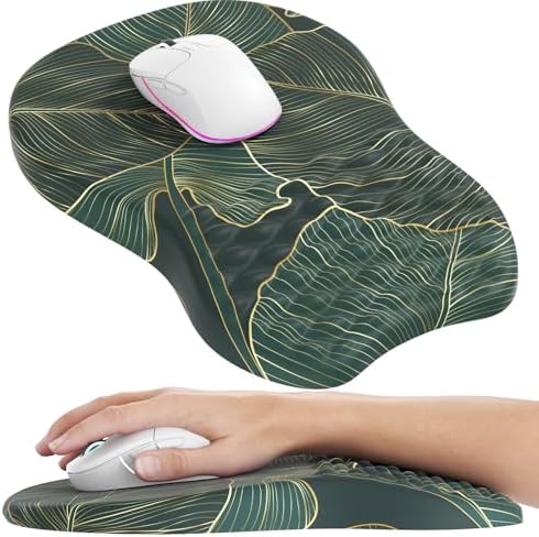 MROCO Ergonomic Mouse Pad with Wrist Support, 11.8 x 7.8 in, Green Leaves