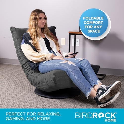 BIRDROCK HOME Swivel Floor Chair - 360 Adjustable Memory Foam Lounge Seat - Gaming - Comfortable Back Support - Cushion Dorm Rocker - Comfy for Reading Game Meditating - Fully Assembled (Grey)