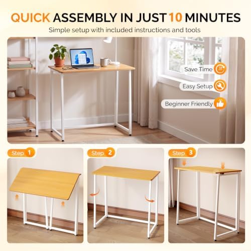 VINGLI 31.5" Folding Desk for Small Space Home Office Computer Desk, Yellow