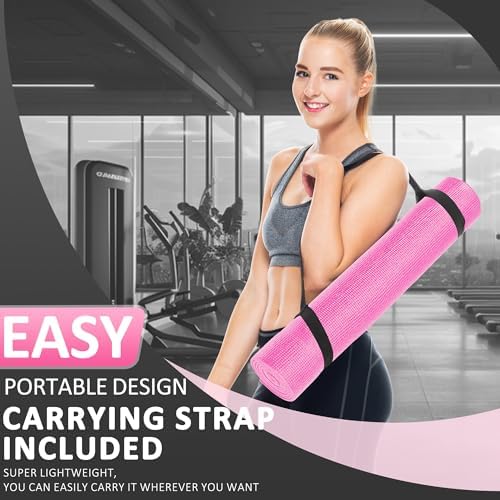 Fitvids All Purpose Thick High Density No Tear Exercise Yoga Mat with Strap & Lightweight Features for Indoor & Outdoor Use