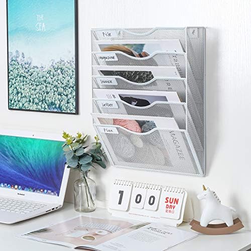 PAG-Mass Hanging Wall File Holder Mail Organizer Wall Mount Document Letter Rack, 5-Tier, White