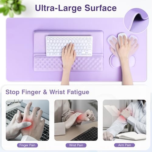Ospelelf Keyboard Wrist Rest Stand Pad and Ergonomic Mouse Pad Set with Large Mousepad, Memory Foam Comfort, Premium Office Desk Accessories for Pain Relief, Purple