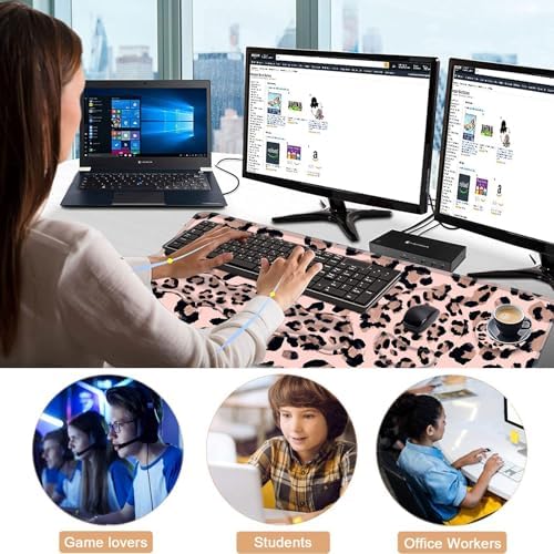 Mouse Pad,Large Pink Desk Mat, 4in1 XXL Mousepad + Keyboard Wrist Rest+Mouse Wrist Rest+Coaster Set with Ergonomic Desk Pad for Home Office Table Computer-Cute Leopard