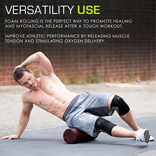 ProsourceFit High Density Foam Rollers 12 - inches long, Firm Full Body Athletic Massage Tool for Back Stretching, Yoga, Pilates, Post Workout Muscle Recuperation, Black/Red