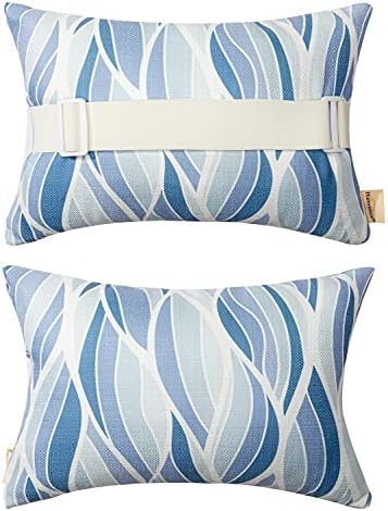 Outdoor Pillow for Chaise Lounge Chair, Sunbrella Head Support Pillow for Car Driving Neck or Lumbar Resting Waterproof with Adjustable Elastic Stripe for Garden Furniture Decorative 2Pack