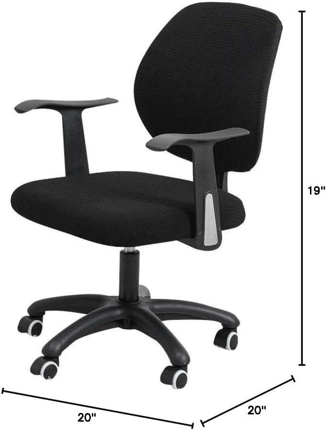 FORCHEER Desk Chair Cover Black Jacquard Stretch Office Chair Covers Two Piece for Split Office Chairs Water Resistant Washable