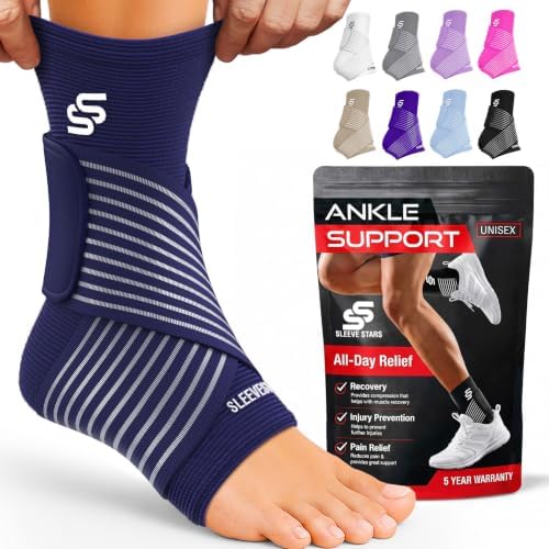 Sleeve Stars Ankle Brace Men & Women Support (Single/M:10"-12"/Navy Blue)