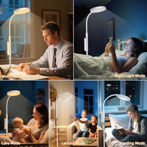 PACOVY Floor Lamp, Adjustable Height Floor Lamps for Living Room Bedroom, 120 LED Super Bright Standing Lamp Remote Control, Dimmable Gooseneck Tall Stand Reading Lamp Light for Office Craft, White