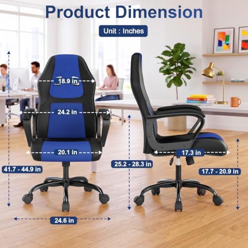 PayLessHere Gaming Chair Ergonomic Office Chair Computer Chair with Lumbar Support Ergonomic Pu Leather Adjustable Height Executive Chair for Women Men and Adults (Classic, Blue)