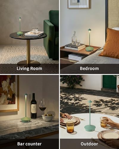 Modern Cordless Table Lamp Set of 2, Green Portable LED Desk Lamps