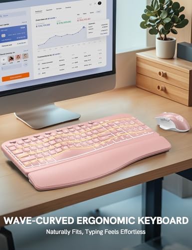 SABLUTE Wireless Keyboard and Mouse Combo, Ergonomic Wave with Wrist Rest