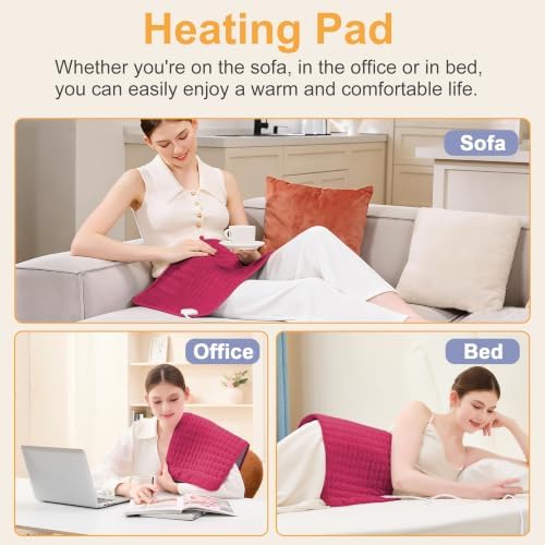 Heating Pad,Electric Heating Pads,Heating Pad for Back,Burgundy,24x12 Inch