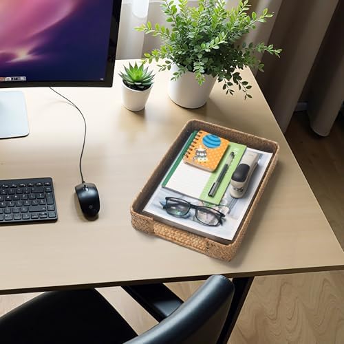 Seagrass Letter Tray, Woven Desk Tray, Wicker Desk Organizer, A4 Paper, Document, File, Mail, Magazine Storage Basket for Office, Classroom, Home Desktop