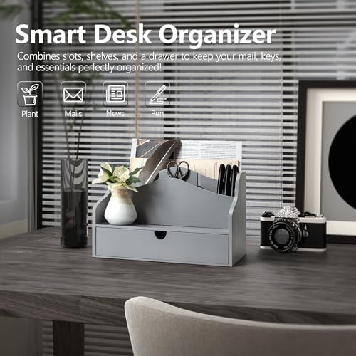 Rebee Vision Mail Organizer for Desk with Drawer Home & Office Decor, Gray