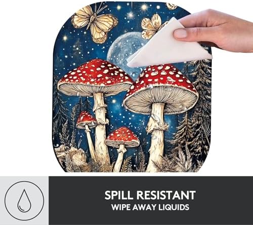 Small Mouse Pad，Mini Mouse Pad 6 x 7 Inch，for Laptop Keyboard Tray Wireless Mouse Home Office Travel，with Non-Slip Rubber Base, Waterproof Mouse Mat，Moonlit Mushrooms Forest