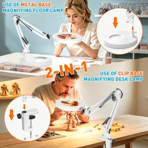 KIRKAS Magnifying Glass with Light and Stand, 12X 9.06in Clamp & Base