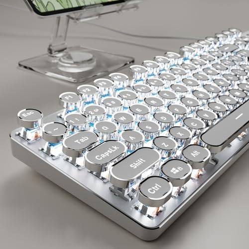 Wired Typewriter Style Mechanical Gaming Keyboard with White Backlit-White