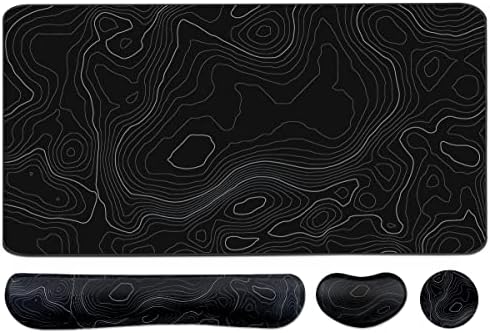 Topographic Large Mouse Pad and Keyboard Wrist Rest, Desk Pad for Keyboard and Mouse, 4-in-1 Large Gaming Mouse Pad with Wrist Support, Non-Slip Desk Mat for Home Office Study Game-Topographic Contour