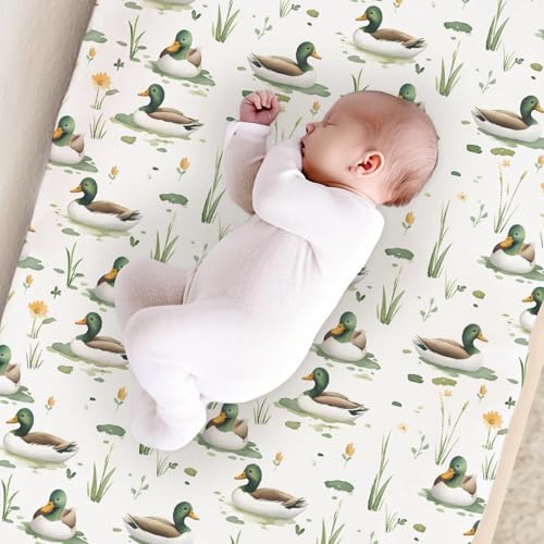 Cute Mallard Ducks Flowers Floral Leaves Baby Changing Pad Cover, Unisex Mallard Duck Nursery Diaper Changing Table Pad Mat Sheet for Boys Girls-16x32