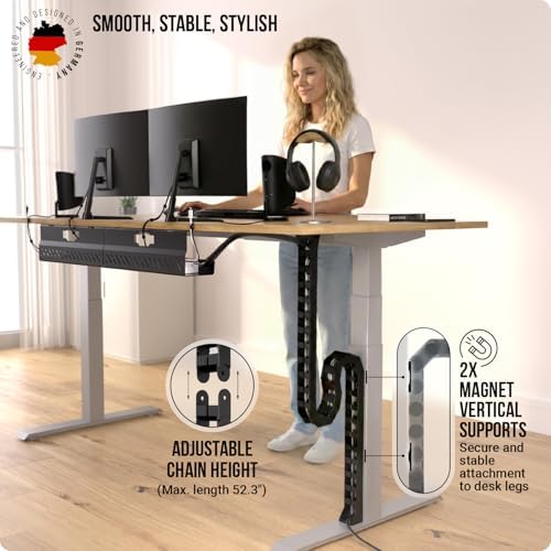 Ultimate Setup Under Desk Cable Management Vertebrae - Perfect for Sit Stand Desk - Wire Management - Adjustable Length - Flexible Cable Spine - Black, 133 cm