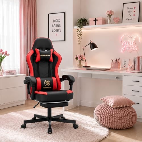 Mistpeople Gaming Chair, Ergonomic High Back Computer Chair with Footrest, Lumbar Support & Pocket Spring Cushion, Comfortable Swivel Home Office Desk Chair for Adults