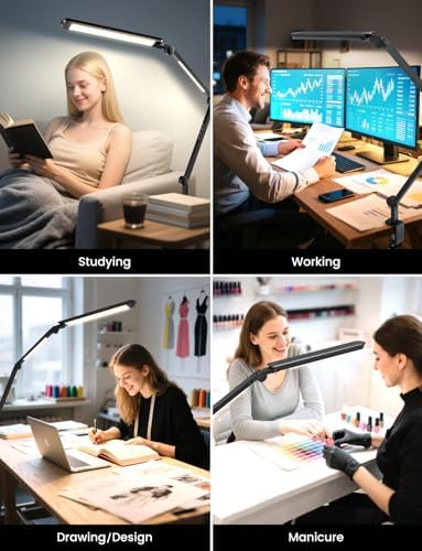 LED Desk Lamp with Clamp, Dual Light Adjustable Puzzle Light with Remote