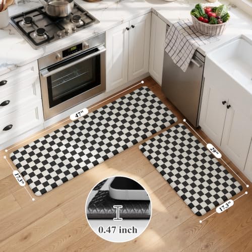 KIMODE Anti Fatigue Kitchen Mat for Floor, Checkered Kitchen Rugs Sets of 2