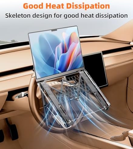 Car Laptop Mount Steering Wheel Tray Holder, Height Adjustable Car Desk for Laptop Computer Tablet, Foldable Portable Lap Laptop Stand for Car Vehicle Workstation Accessories Truck SUV Tesla