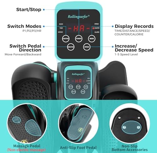 Rollingsurfer Under Desk Elliptical Machine, Electric Leg Exerciser for Seniors, Compact Seated Pedal Exerciser, Portable Elliptical Trainer with Remote and Non-Slip Pedals for Teens Adults