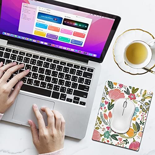 Small Mouse Pad Cute, Mini Mouse Pads for Wireless Mouse and Laptop, Travel Mousepads with Designs - Abstract Floral, Portable Mousepad with Non-Slip Rubber Base - 5.5 x 7 Inch