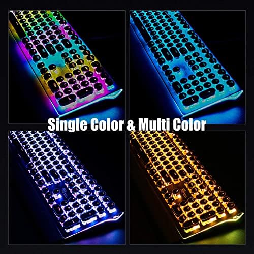 RK ROYAL KLUDGE S108 Typewriter Keyboard, Retro Mechanical Gaming Keyboard Wired 108 Keys with RGB Backlit Sidelight, Detachable Wrist Rest, Round Keycaps Blue Switches - Black