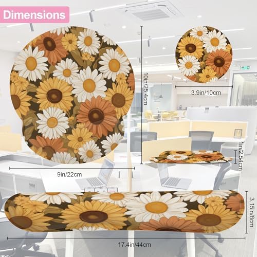 Vintage Daisy Sunflower Mouse Pad with Wrist Rest and Keyboard Wrist Rest Set, Non-Slip Rubber Base Memory Foam Mouse Pad Set for Women, Office Desk Accessories, Gaming