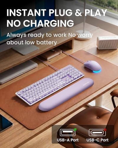 EWEADN Wired Keyboard and Mouse Combo with Detachable Wrist Rest - Purple