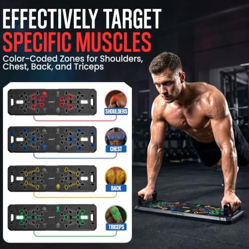 Portable Push Up Board Gym Kit 25-in-1, Foldable Push Up Station & Exercise Board Workout Set with 18 Accessories, Resistance Bands & Handles, Ankle Straps for Men, Women & Teens