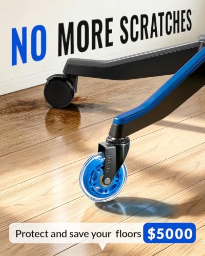 HOLKIE Gaming Chair Wheels Blue Roller Blade Rubber Caster 3 Inch Set of 5 for Carpet Hardwood Floors