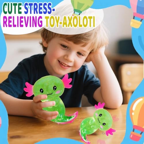 Axolotl Squishy Stress Relief Toy Glitter Fidget Toys Cute Malt Sugar Axolotl Toy Fidget Toys Adults Fidget Toy for Kids Youth Adult, Party Favors Anxiety Relief Squishy Toys(Green)