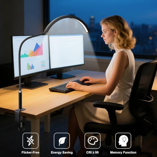 Professional Half Moon LED Desk Light for Nail Techs & Artists – Flexible Gooseneck Lamp with Clamp, 5 Color Modes & 5 Brightness Levels for Manicure, Tattoo, Beauty Work