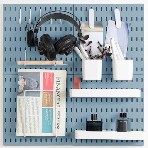 MULSAME Pegboard Combination Kit, Wall Mounted Storage Set with 4 Pegboards & 14 Accessories Hanging, Blue Peg Boards Organizer for Walls Display, Crafts Organization, Kitchen Organizer, 22" x 22"