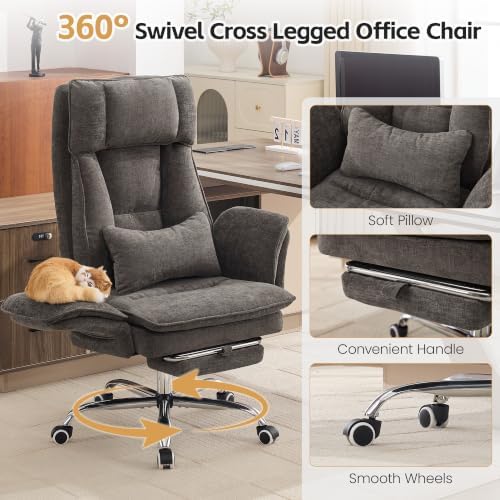 Big and Tall Office Chair, Flip Armrest & Footrest for Pets, Light Brown