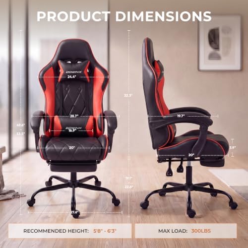 Dowinx Gaming Chair with Footrest, Ergonomic Office Chair, Red