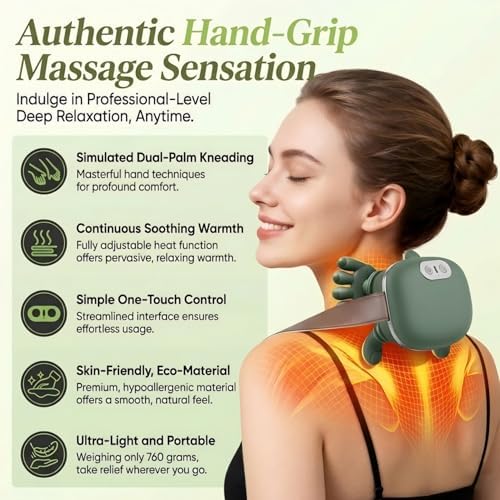 N7 Bionic Neck and Shoulder Massager, Heated Real-Hand Massagers with Fingers for Back Muscle Pain Relief, Portable & Lightweight Design