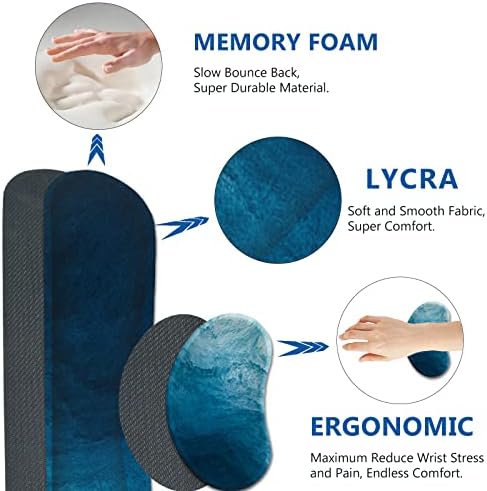 AIMSA Large Gaming Mouse Pad Set, Keyboard Wrist Rest Support + Extended Mouse Pad + Mouse Wrist Cushion + Coaster, Ergonomic Memory Foam Multifunctional Desk Mat 35x15.7inch (Dark Blue Waves)