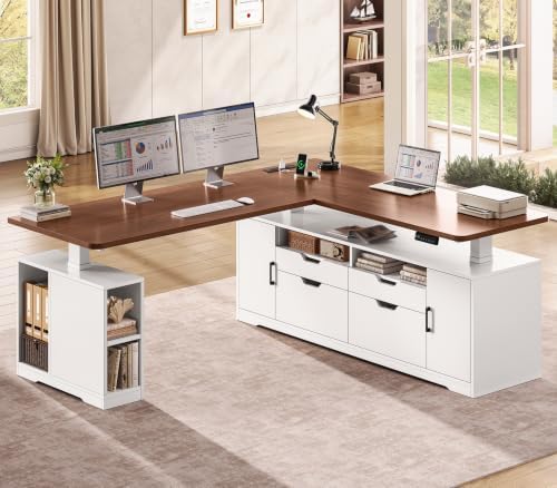 SEDETA Modern L Shaped Executive Electric Standing Desk with 4 Drawers
