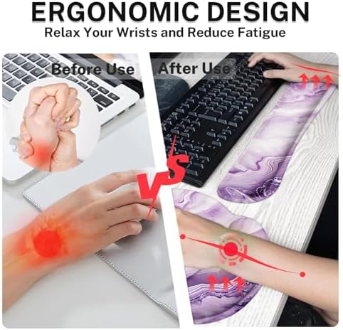 Britimes Keyboard Mouse Pad Set, 4 in 1 Desk Mat Set, Purple Pink Marble