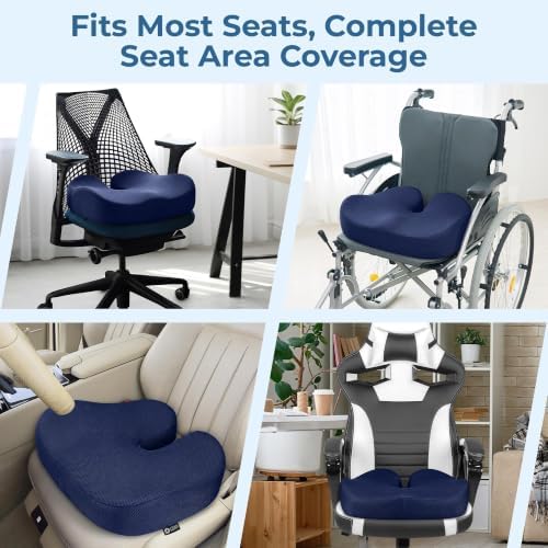 5 STARS UNITED Seat Cushion - Memory Foam Chair Cushion for Tailbone Pain Relief - Ergonomic Support for Coccyx, Sciatica & Butt - Office, Desk & Gaming Chair, Car Seat, Wheelchair, Blue Mesh